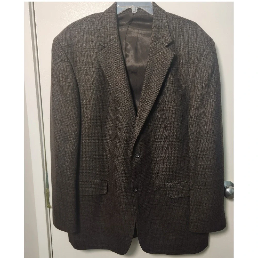 Oscar de la Renta Men's Brown Sportscoat Blazer Lambswool‎ Cashmere Blend 46L